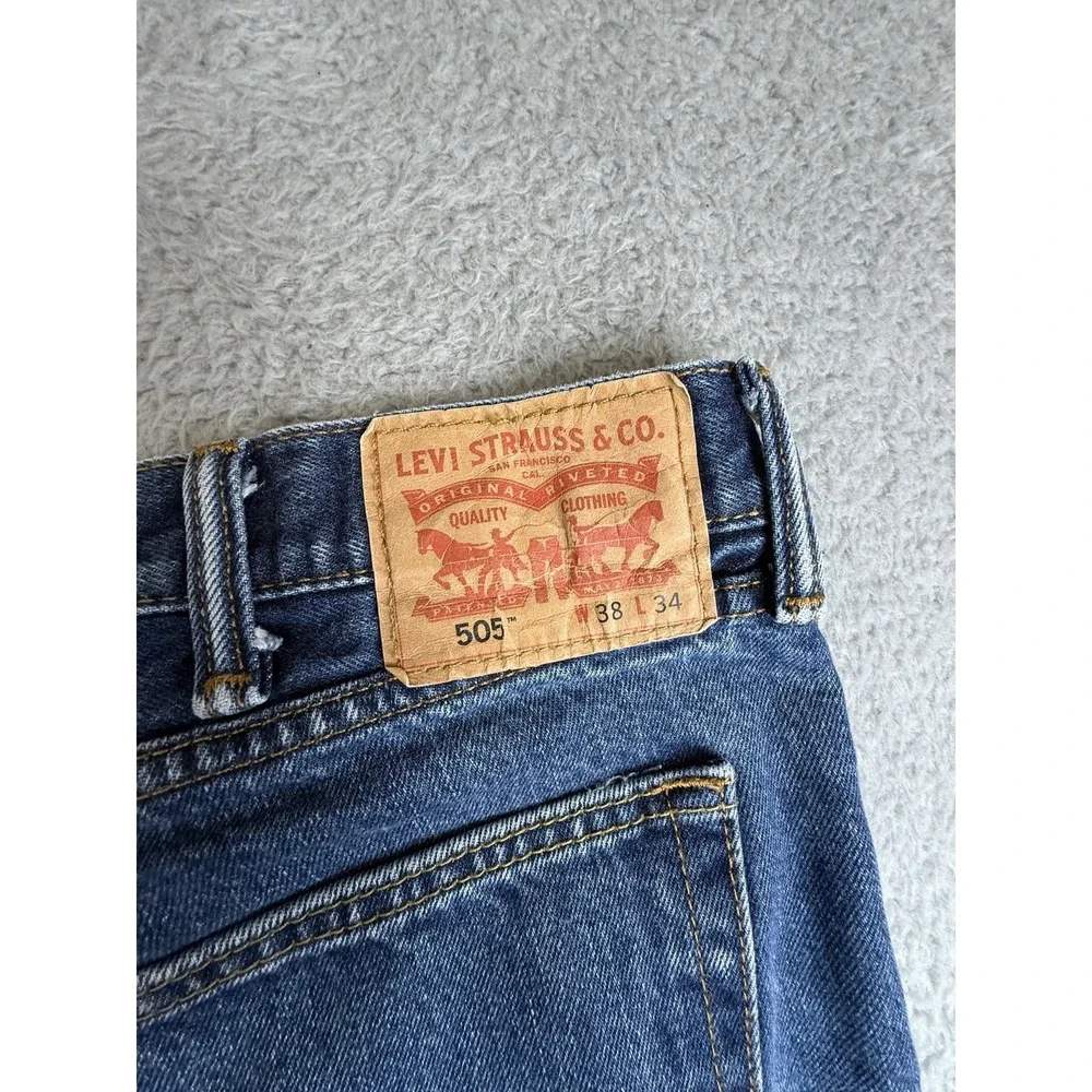 Levis 505 Jeans Mens Size 38 X 34 Blue Straight Leg‎ Dark Wash Classic Denim